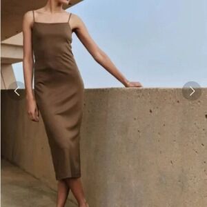 AYR Now Or Never Midi Dress S Brown Pima Cotton Slip Bodycon 90s Minimalist Chic